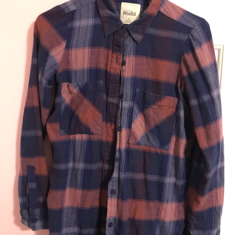 🟣3/$30 Mudd Kohl’s pink purple buttondown flannel